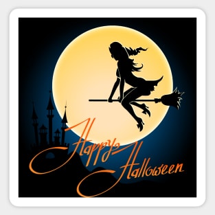 Happy Halloween poster with witch on a broom Sticker